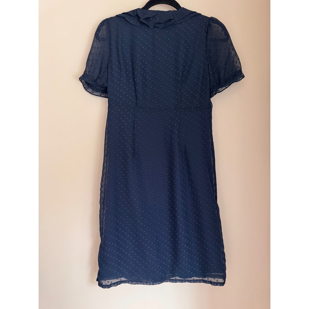 Rabbit Rabbit Rabbit Designs Navy Swiss Dot Ruffle Neck Dress Size 4 - Picture 2 of 7